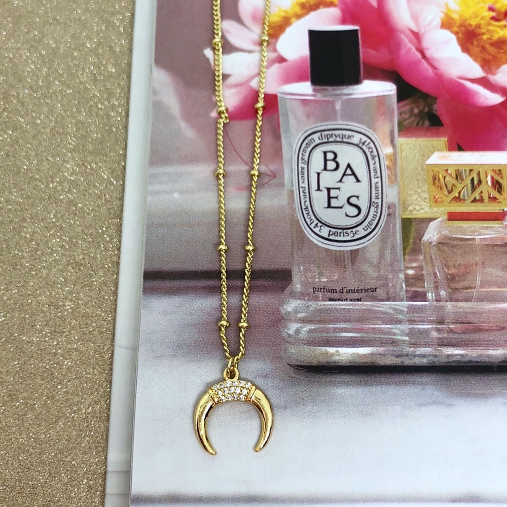 Dainty Gold Crescent Horn Necklace - Picture 6 of 8